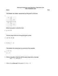 graphing linear equations take home test