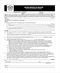 free 12 30 day notice form sles