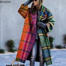 Женское шерстяное пальто в клетку, пальто с длинным рукавом и отложным  воротником, с принтом, весна-осень 2023 | AliExpress