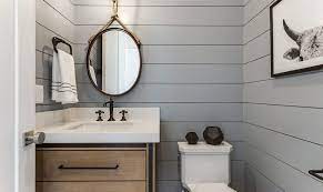 trendy powder rooms in gray and turquoise