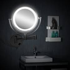 Wall Mounted Magnifying Bathroom Mirror With Lighted Image Of Bathroom And Closet