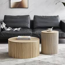 Modern Round Wood Coffee Table Set Of 2