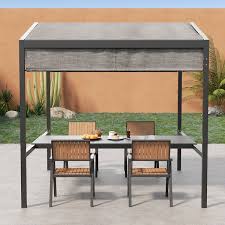 Outdoor Patio Adjustable Height Aluminum Dining Table With Canopy Convert To Bar Table