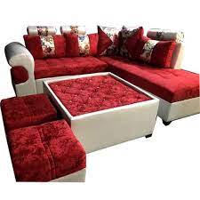 l shape red velvet sofa set