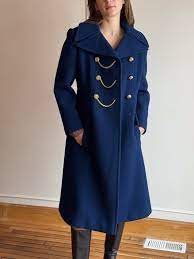 60s Navy Pea Coat Blue Collared Gold