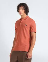 calvin klein slim fit tipped polo shirt orange m