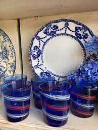 Libbey Cobalt Blue With Red And White