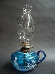 Mary Gregory Style Blue Glass Kerosene