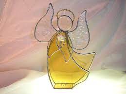 Lt Stained Glass Yellow Angel Ornament