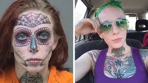 woman with skull tattoo on her face