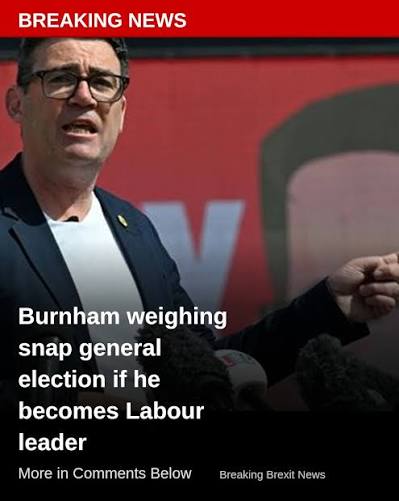 🚨 Labour MPs issue warning to Andy Burnham over potential General Election Labour MPs have reportedly urged Andy Burnham not to call a snap General Election, amid fears it could lead to “