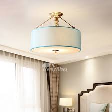 Drum Chandelier 4 Light Brass Fabric Shade Bedroom Modern For Sale