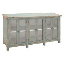 Teal Wood Glass Console Cabinet