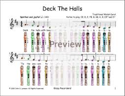 Deck The Halls Recorder Christmas Sheet Music