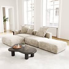 130 In Square Arm Free Combination 4 Piece L Shaped Corduroy Polyester Modern Sectional Sofa In Beige