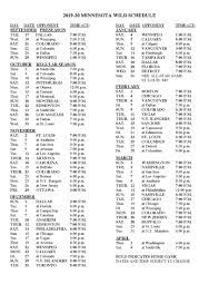 NHL regular season schedule. The Wild ...