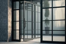 Modern Glass Entrance Doors Steel Frame