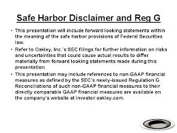 safe harbor disclaimer and reg g