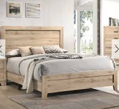Queen Size Bed Wood Light Washed Oak