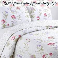 Cozy Line Home Fashions Wild Flower Lavender Polyester Reversible Quilt Bedding Set Coverlet Bedspread Spring Fl Queen 3 Piece
