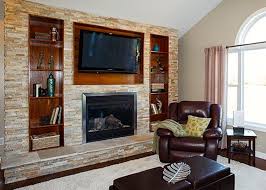 modern fireplace with custom built ins