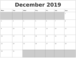 December 2019 Printable Calendar Free Blank Templates