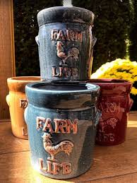 Ceramic Farm Life Jar Crock Planter