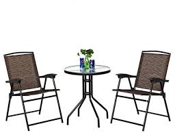 Costway 3pc Bistro Patio Garden Furniture Set 2 Folding Chairs Glass Table Top Steel