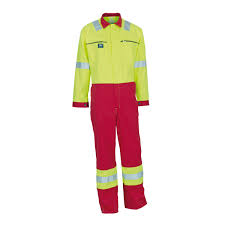 Wenaas Overall Hi Vis Reflective Tape Two Tone Work Coverall Red Yellow 300gm