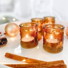 Amber Candle Holders Set Of 4 Glass