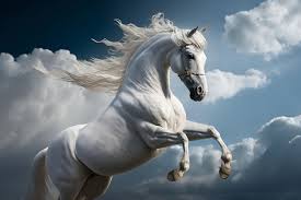 white horse is galloping in the sky