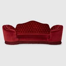 Capitonné Camelback Sofa In Red Velvet