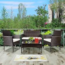 A fire pit set is a delight to own in chilly weather. Buy 4 Pcs Outdoor Patio Furniture Sets Clearance Wicker Patio Furniture Sets With 1pc Love Seat 2pcs Single Sofas 1pc Rectangular Coffee Table 3pcs Cushions Chat Set For Porch Poolside Balcony Q1290