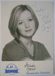 Alexandra Fletcher signed photo - Ex Brookside actor who played Jacqui Farnham. Good condition. Brookside cast card hand-signed by Alexandra Fletcher ... - 226x314