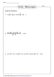 Allied Angles Trigonometry Worksheets