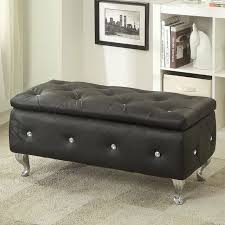 This upholstered storage bench is the ideal storage solution with its roomy storage space. Black Tufted Storage Bench Faux Leather Seat Crystal Accent Living Room Ottoman For Sale Online Ebay