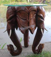 Wooden Elephant Table Hand Carved From