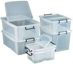 The strength of these products is the interlocking hinged lid. Clear Plastic Storage Containers 24 Litre 10 Pack Uk