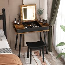 vanity table set with flip top mirror