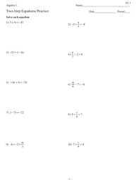 Algebra 1 Two Step Equations Practice