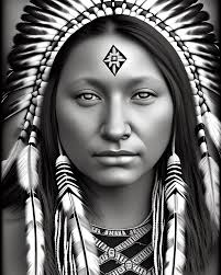 grayscale native american woman