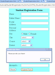 html code for student registration form