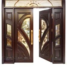 Double Wood Doors With Glass Design