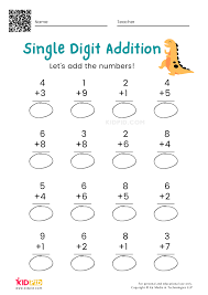 Single Digit Addition Math Worksheets