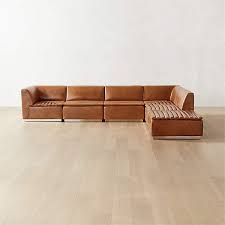 l shaped brown leather sectional sofa cb2