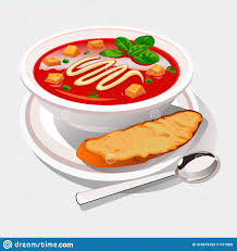 Soupe Chaude De Tomate Borscht Kharcho Dans Une Assiette Avec Baguette à La Cuillère Vectorielle De Pain. Illustration de Vecteur - Illustration du plaque, apéritif: 216679159