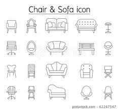 Chair And Sofa Icon Set In Thin Line