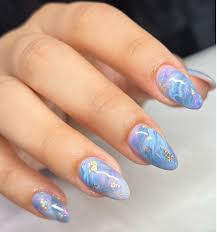 elegant blue marble nail designs for 2023