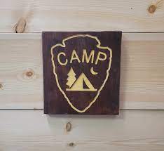 Camp Icon Carved Rustic Wood Sign