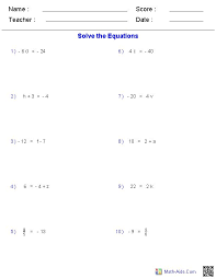 Pre Algebra Worksheets Equations